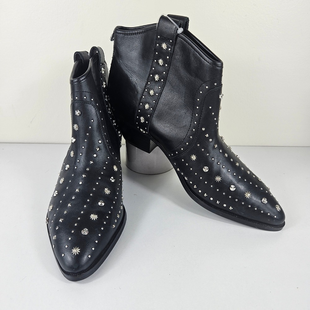 Sam Edelman Brian Womens 8.5 Black Studded Starburst Pointed Ankle Boots Booties